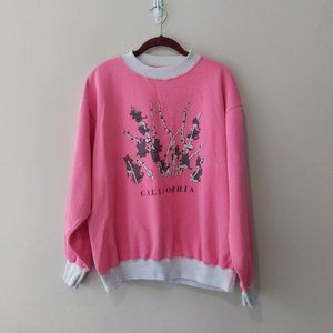 Vintage Cats on Willows Graphic California Spellout Pink Crewneck